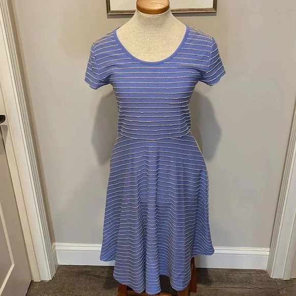 Matilda Jane - Exploration Dress Women’s Size S - Blue Striped A Line Scoop Neck - Picture 2 of 11